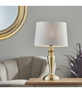 Table Lamp Antique Brass Plate & Charcoal Linen 1 Light IP20 - E27 - 1