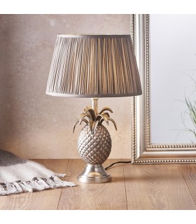 Table Lamp Pewter Plate & Charcoal Grey Silk 1 Light IP20 - E27 - 1