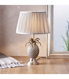 Table Lamp Pewter Plate & Silver Silk 1 Light IP20 - E27 - 1