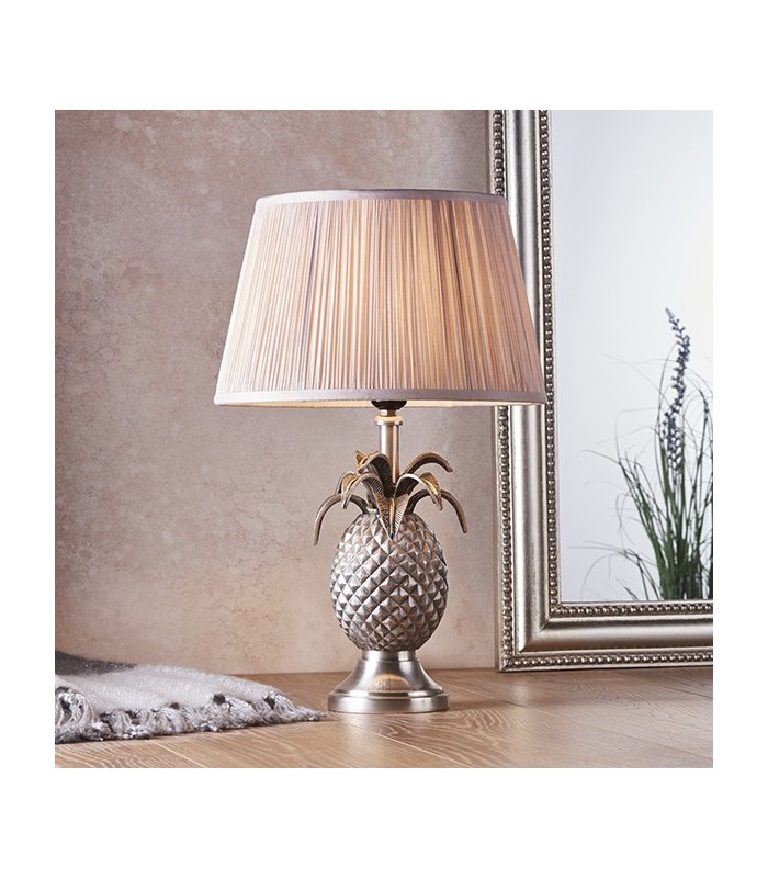 Table Lamp Pewter Plate & Dusky Pink Silk 1 Light IP20 - E27 - 1