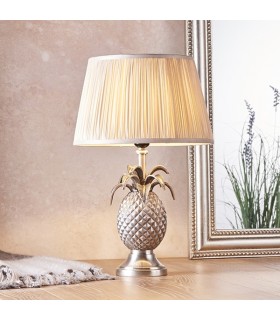 Table Lamp Pewter Plate & Oyster Silk 1 Light IP20 - E27 - 1