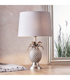 Table Lamp Pewter Plate & Charcoal Linen 1 Light IP20 - E27 - 1