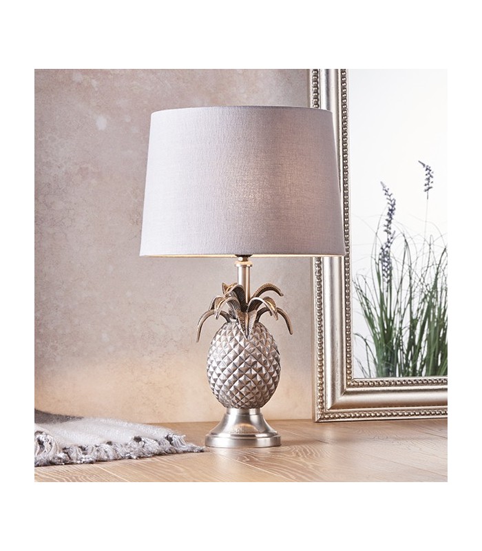 Table Lamp Pewter Plate & Charcoal Linen 1 Light IP20 - E27 - 1