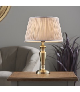 Table Lamp Antique Brass Plate & Dusky Pink Silk 1 Light IP20 - E27 - 1