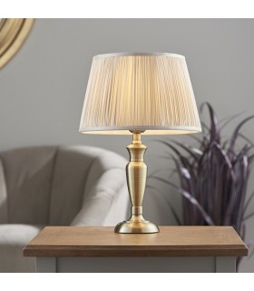 Table Lamp Antique Brass Plate & Oyster Silk 1 Light IP20 - E27 - 1