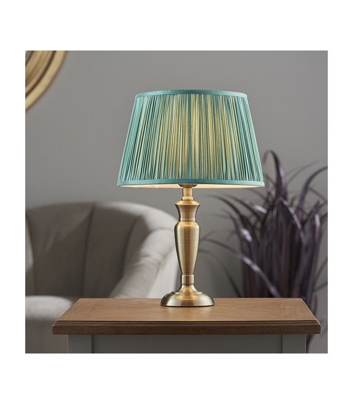 Table Lamp Antique Brass Plate & Fir Silk 1 Light IP20 - E27 - 1