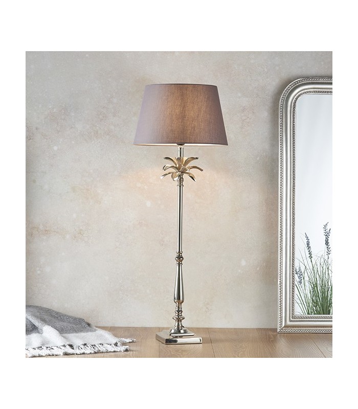 Table Lamp Polished Nickel Plate & Charcoal Grey Cotton 1 Light IP20 - E27 - 1