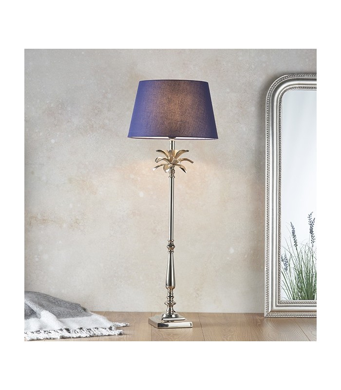 Table Lamp Polished Nickel Plate & Navy Cotton 1 Light IP20 - E27 - 1