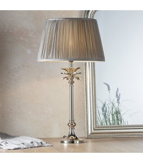 Table Lamp Polished Nickel Plate & Charcoal Grey Silk 1 Light IP20 - E27 - 1