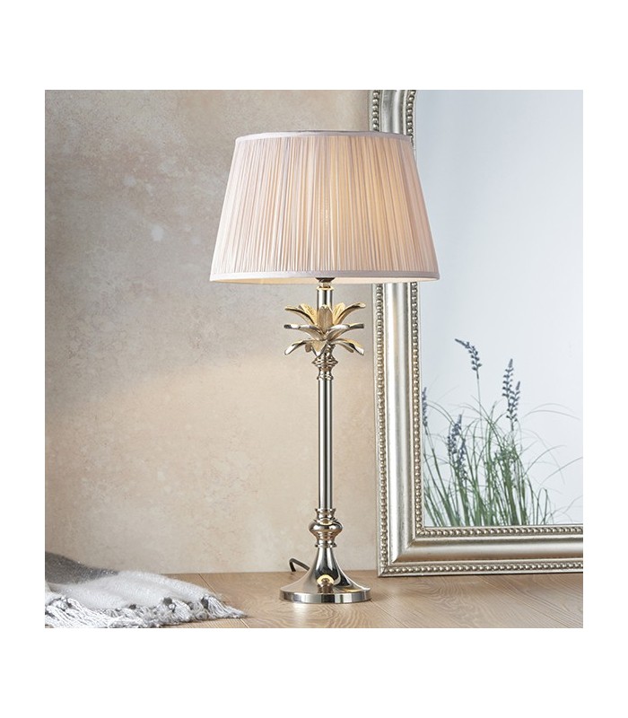Table Lamp Polished Nickel Plate & Dusky Pink Silk 1 Light IP20 - E27 - 1