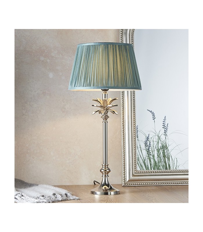 Table Lamp Polished Nickel Plate & Fir Silk 1 Light IP20 - E27 - 1