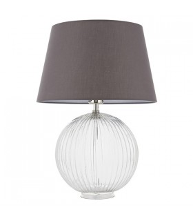 Table Lamp Clear Ribbed Glass & Charcoal Grey Cotton 1 Light IP20 - E27 - 1