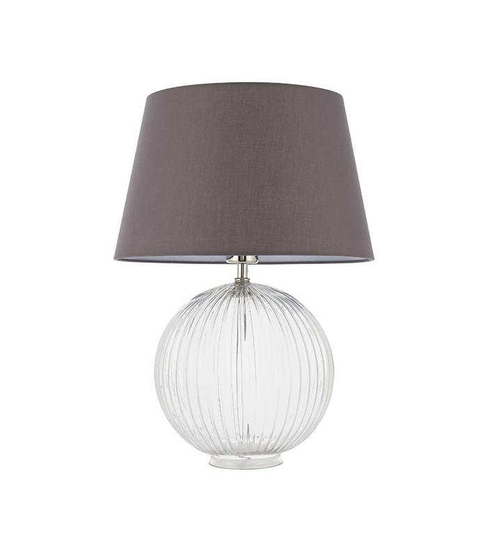 Table Lamp Clear Ribbed Glass & Charcoal Grey Cotton 1 Light IP20 - E27 - 1