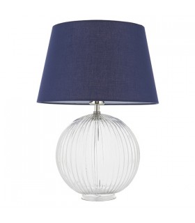 Table Lamp Clear Ribbed Glass & Navy Cotton 1 Light IP20 - E27 - 1