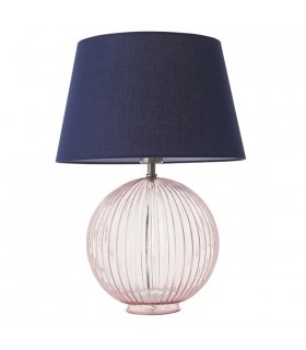 Table Lamp Dusky Pink Ribbed Glass & Navy Cotton 1 Light IP20 - E27 - 1