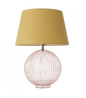 Table Lamp Dusky Pink Ribbed Glass & Yellow Cotton 1 Light IP20 - E27 - 1