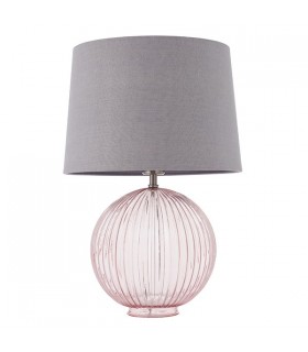 Table Lamp Dusky Pink Ribbed Glass & Charcoal Linen 1 Light IP20 - E27 - 1