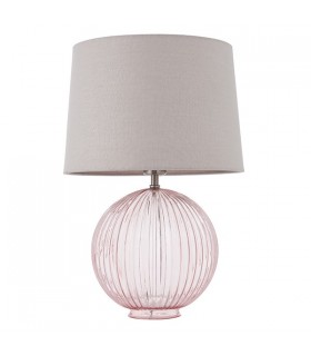 Table Lamp Dusky Pink Ribbed Glass & Natural Linen 1 Light IP20 - E27 - 1