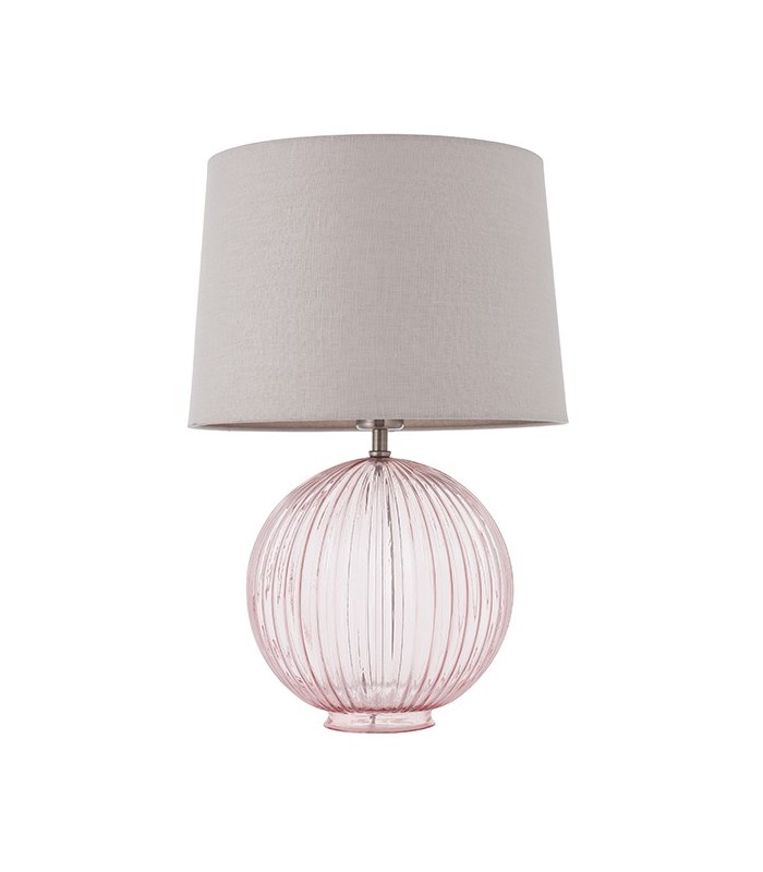 Table Lamp Dusky Pink Ribbed Glass & Natural Linen 1 Light IP20 - E27 - 1