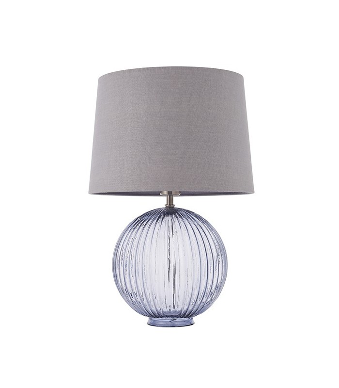 Table Lamp Smokey Grey Ribbed Glass & Charcoal Linen 1 Light IP20 - E27 - 1