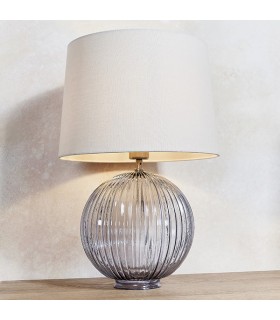 Table Lamp Smokey Grey Ribbed Glass & Natural Linen 1 Light IP20 - E27 - 1