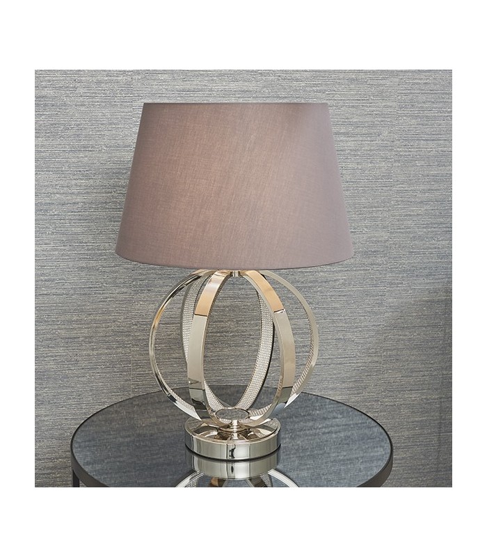 Table Lamp Bright Nickel Plate & Charcoal Grey Cotton 1 Light IP20 - E27 - 1