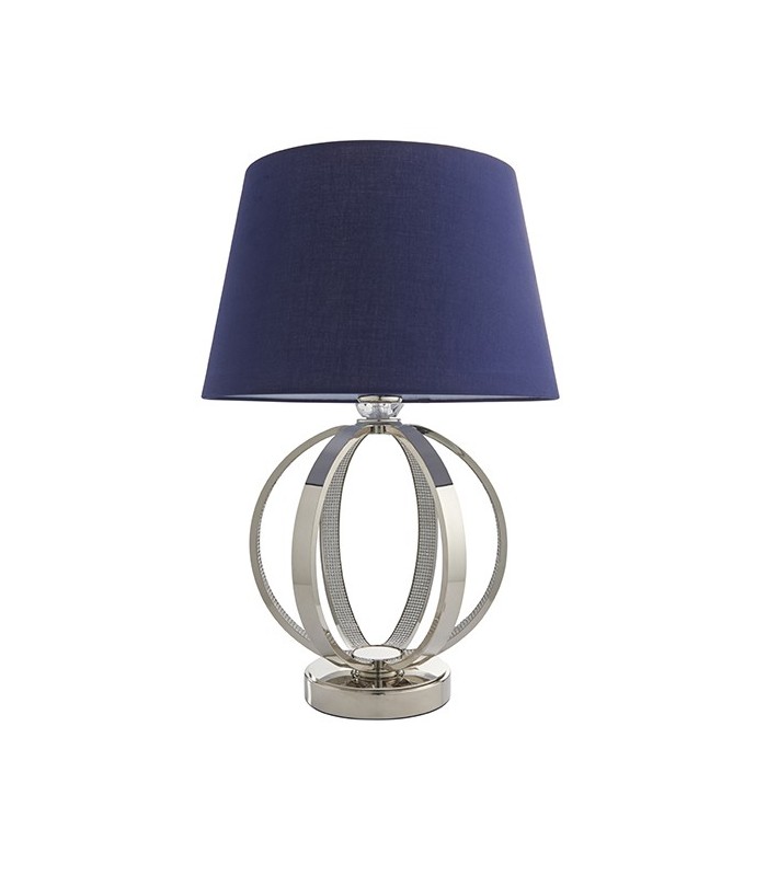 Table Lamp Bright Nickel Plate & Navy Cotton 1 Light IP20 - E27 - 1