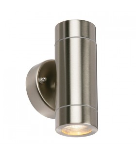 Outdoor Wall IP44 7W Brushed Stainless Steel & Clear Glass 2 Light Dimmable IP44 - GU10 - 1