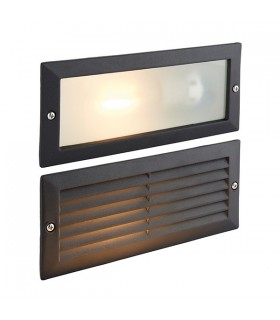 Outdoor Plain & Louvre IP44 40W Textured Black Paint & Frosted Glass - 1