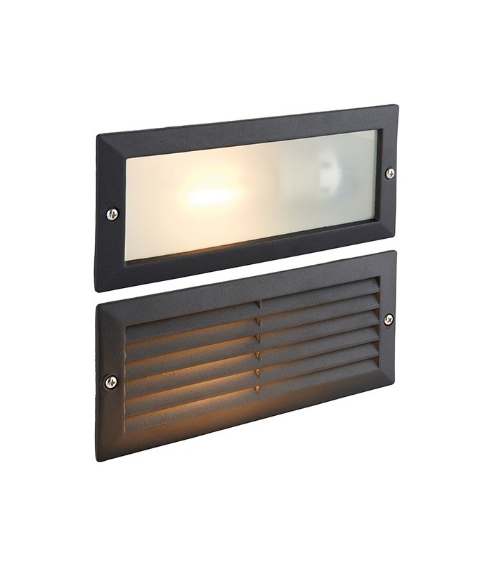 Outdoor Plain & Louvre IP44 40W Textured Black Paint & Frosted Glass - 1