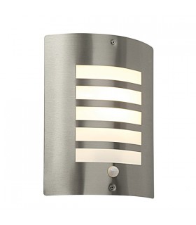 Outdoor Wall IP44 60W Brushed Stainless Steel & Opal PIR1 Light IP44 - E27 - 1
