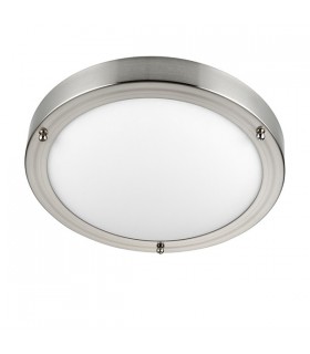 Bathroom Flush Ceiling Light Frosted Glass, Satin Nickel IP44, E27 - 2