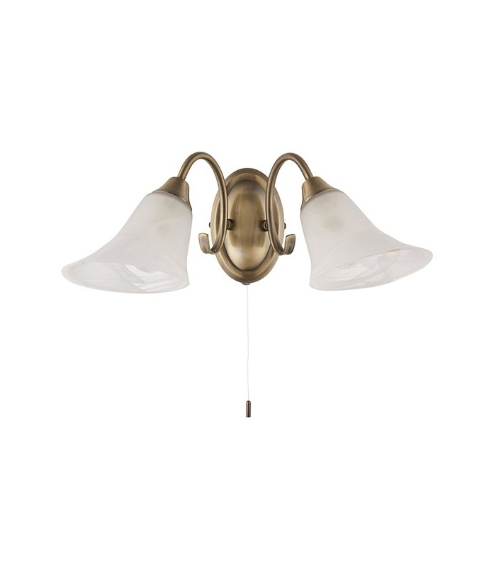 2 Light Indoor Wall Light Antique Brass with Frosted Glass, E14 - 2