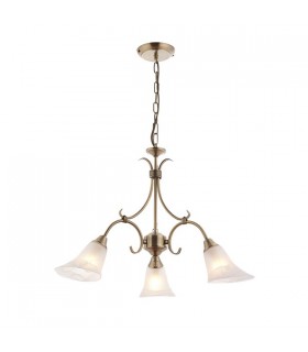 3 Light Multi Arm Ceiling Pendant Antique Brass, Frosted Glass, E14 - 2