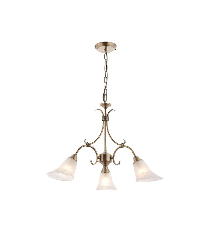3 Light Multi Arm Ceiling Pendant Antique Brass, Frosted Glass, E14 - 2