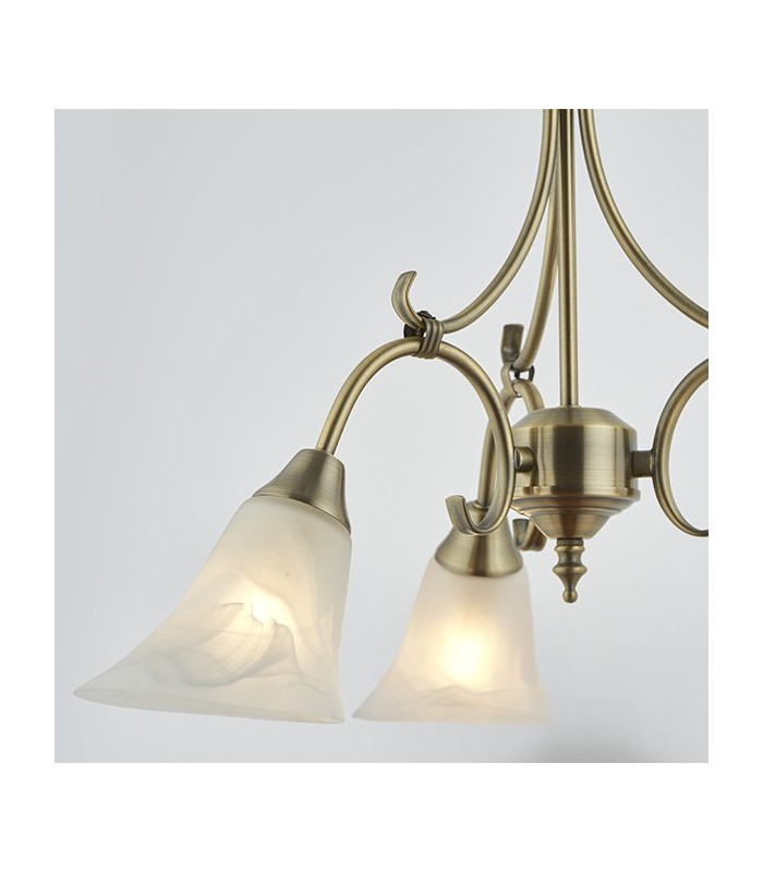 3 Light Multi Arm Ceiling Pendant Antique Brass, Frosted Glass, E14 - 3