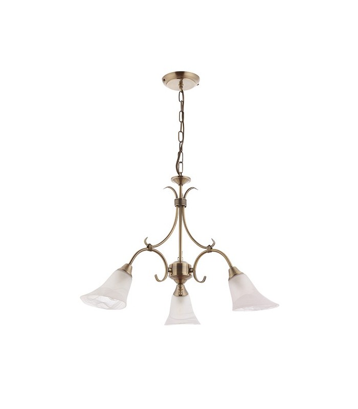 3 Light Multi Arm Ceiling Pendant Antique Brass, Frosted Glass, E14 - 4