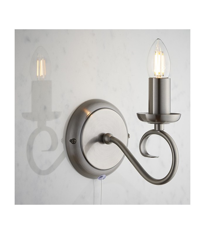 1 Light Indoor Candle Wall Light Antique Silver, E14 - 2