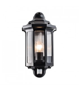 PIR Outdoor Wall Lantern Satin Black Paint, Clear Polycarbonate IP44, E27 - 2
