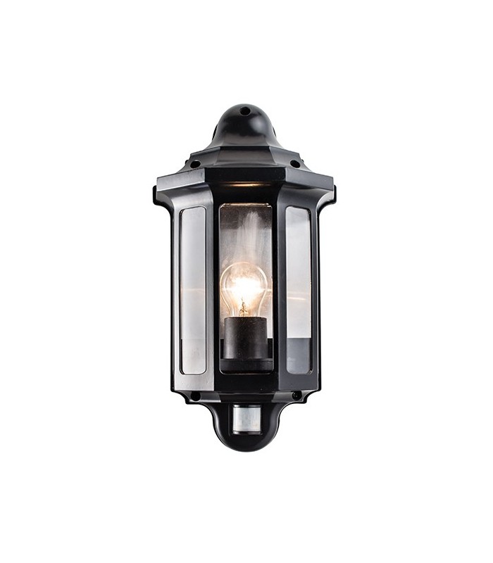 PIR Outdoor Wall Lantern Satin Black Paint, Clear Polycarbonate IP44, E27 - 2