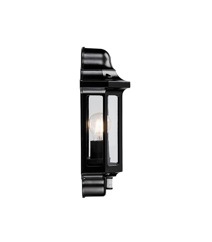 PIR Outdoor Wall Lantern Satin Black Paint, Clear Polycarbonate IP44, E27 - 3