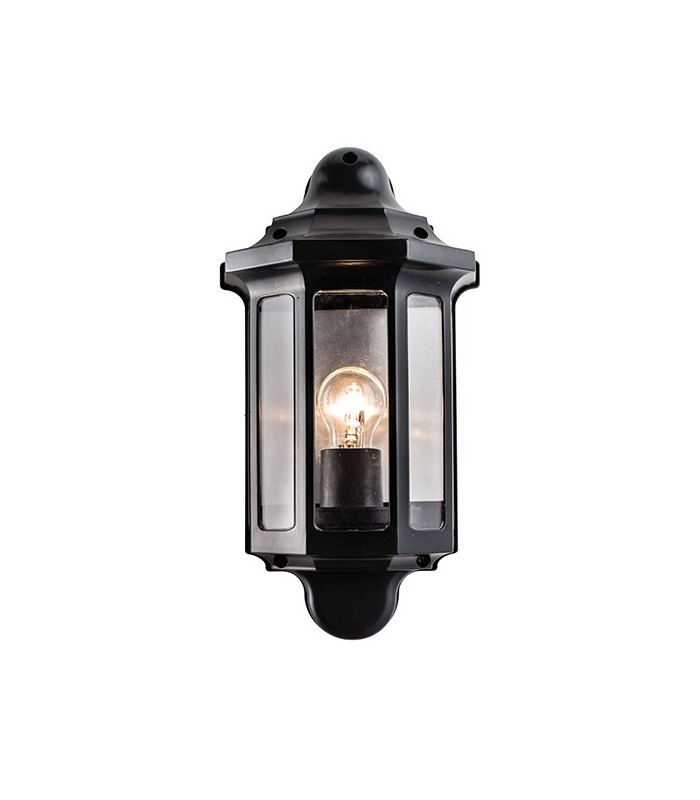 Outdoor Wall Lantern Satin Black Paint, Clear Polycarbonate IP44, E27 - 2