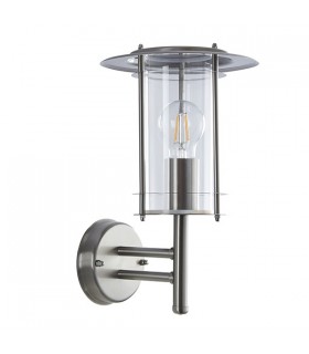 1 Light Outdoor Wall Lantern Polished Stainless Steel, Clear Polycarbonate IP44, E27 - 2