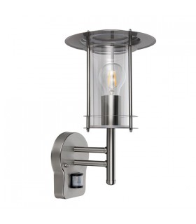 PIR 1 Light Outdoor Wall Lantern Polished Stainless Steel, Clear Polycarbonate IP44, E27 - 2
