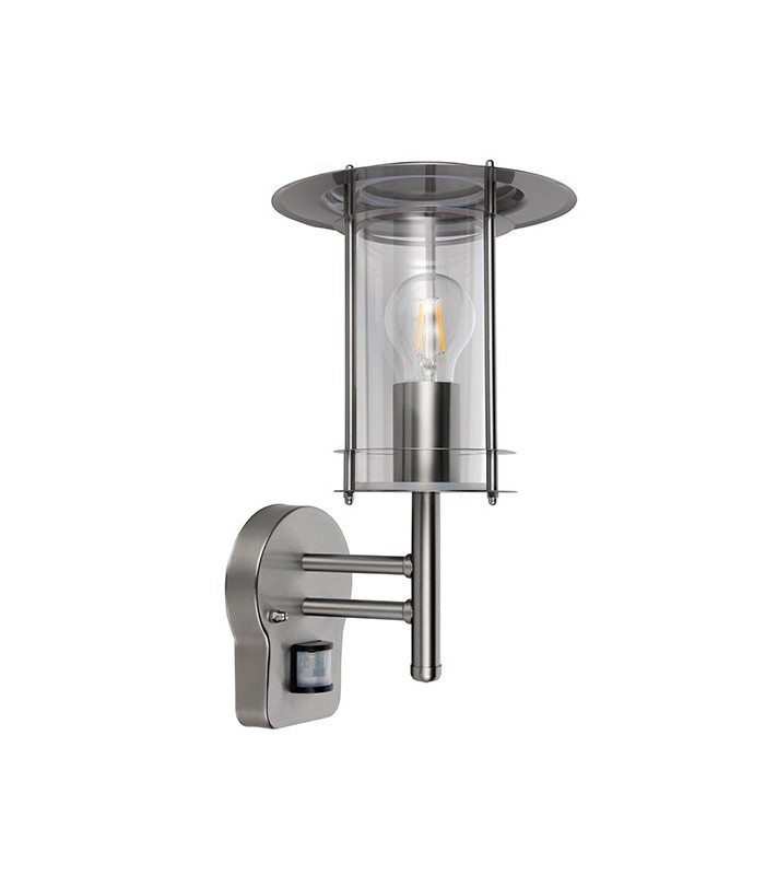 PIR 1 Light Outdoor Wall Lantern Polished Stainless Steel, Clear Polycarbonate IP44, E27 - 2