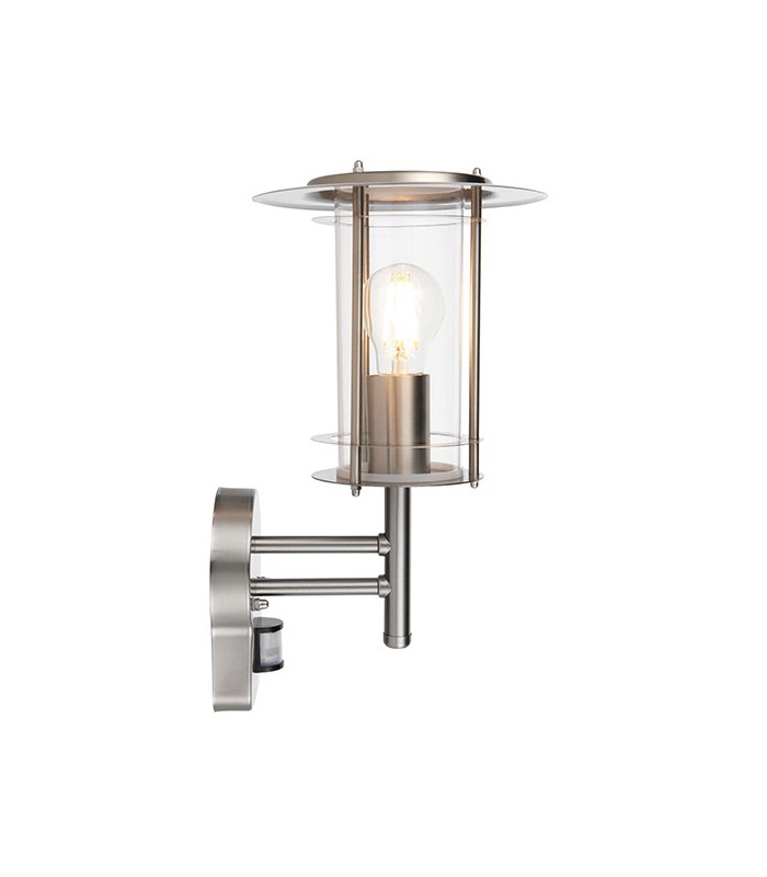 PIR 1 Light Outdoor Wall Lantern Polished Stainless Steel, Clear Polycarbonate IP44, E27 - 3