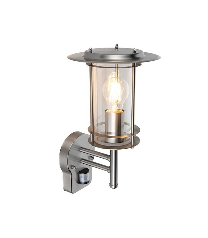 PIR 1 Light Outdoor Wall Lantern Polished Stainless Steel, Clear Polycarbonate IP44, E27 - 4