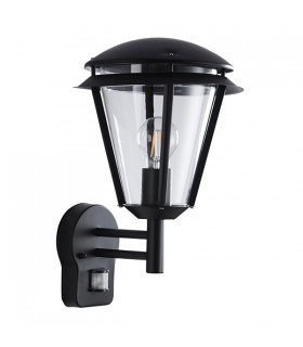 PIR 1 Light Outdoor Wall Lantern Matt Black, Clear Polycarbonate IP44, E27 - 2