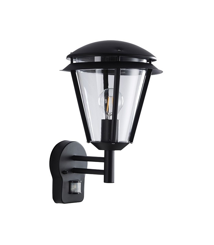 PIR 1 Light Outdoor Wall Lantern Matt Black, Clear Polycarbonate IP44, E27 - 2
