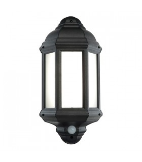 PIR 1 Light Outdoor Wall Light Frosted Polycarbonate, Matt Black Textured IP44, E27 - 2